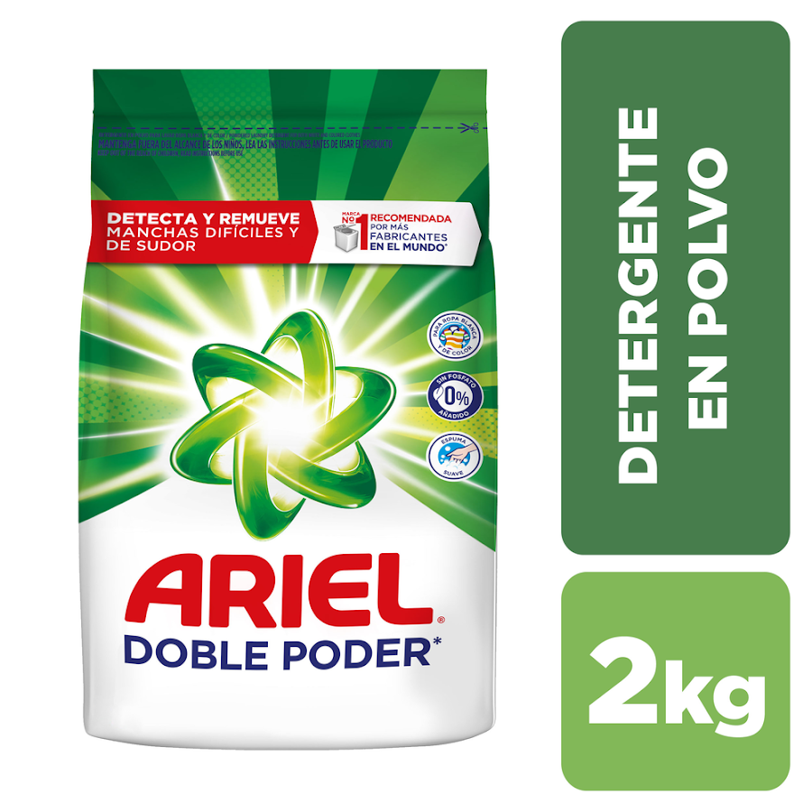 Detergente En Polvo Ariel Doble Poder Para Lavar Ropa Blanca Y De Color 2 kgDetergente Ariel Aroma
