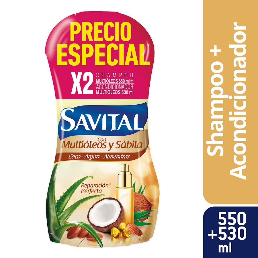 Oferta Shampoo Savital Multiolios y Savital x 550Ml + Acondicionador Savital x 530Ml
