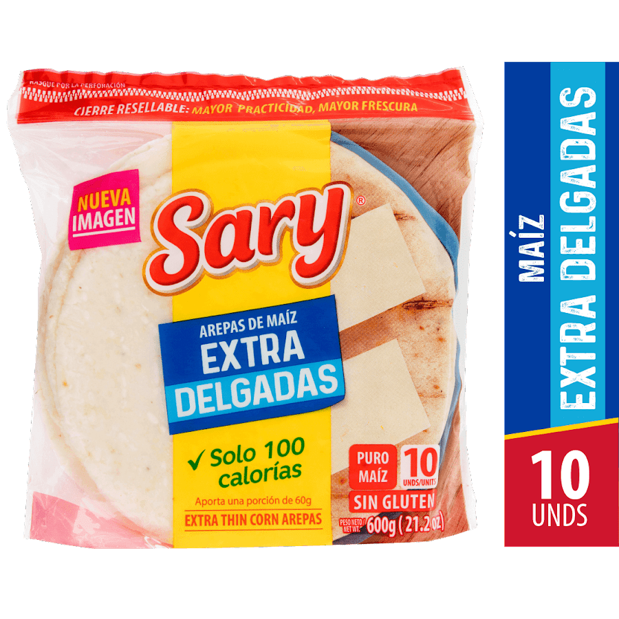 Arepa de Maíz Blanco Sary Extra Delgada x 10und