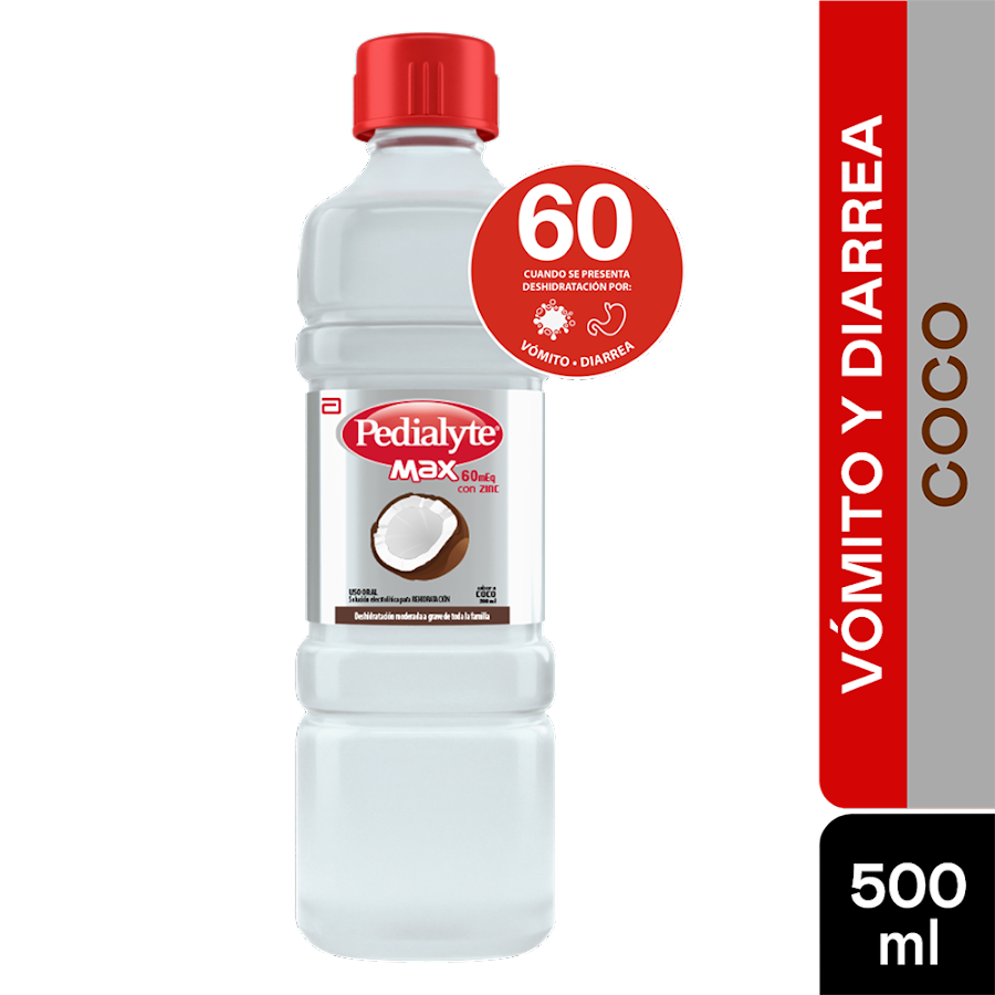 Pedialyte MAX 60 Suero con Zinc Sabor Coco  Abbott Frasco x500 ml
