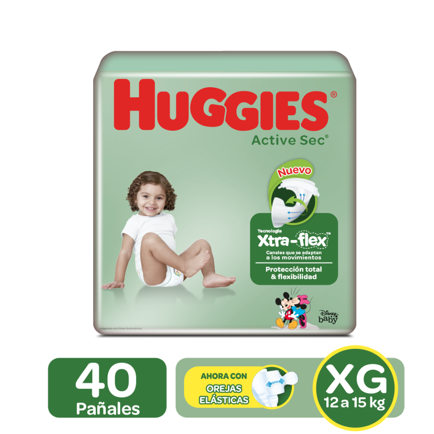 Pañales Huggies Active Sec Etapa 4 Talla  XG X40 Unidades