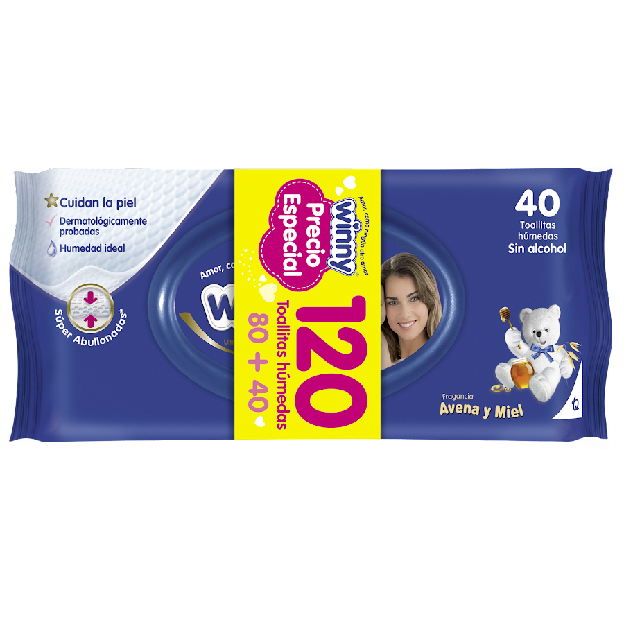 Toallitas húmedas Winny Avena y Miel Paq X 80+40 Precio Especial