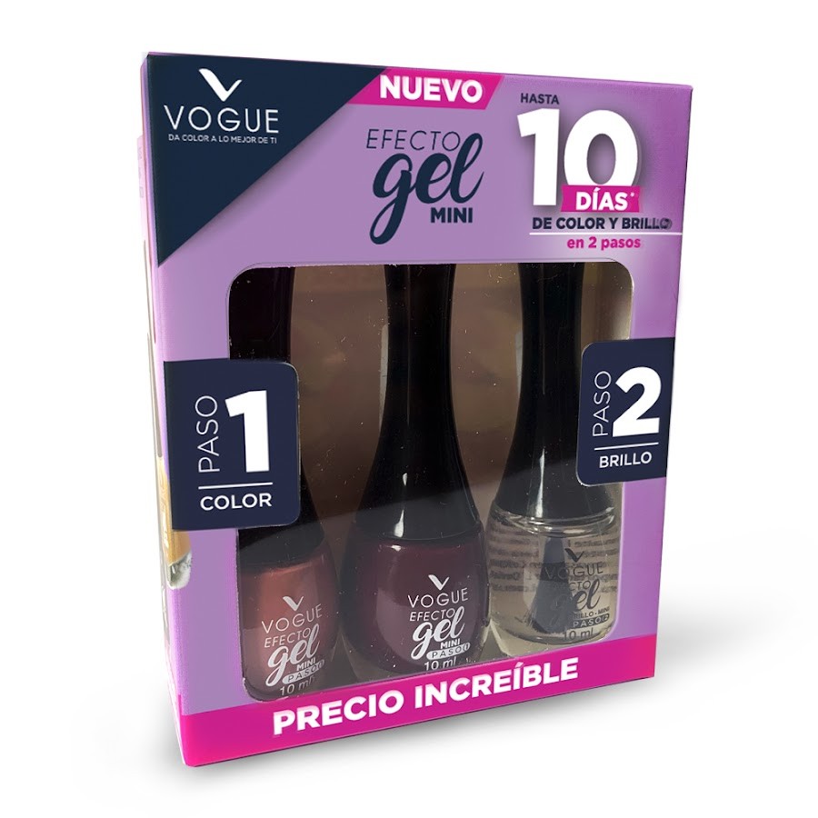 $Oferta Esmalte Vogue Efecto Gel Mini Voluntad-Empatia-Brillo x 3Und