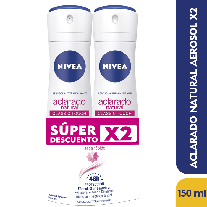 OFERTA DESODORANTE NIVEA ACLARADO MUJER SPRAY X2 UNIDADES.