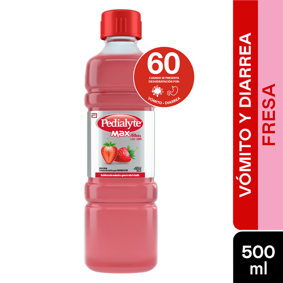 Pedialyte MAX 60 Suero con Zinc Sabor Fresa Abbott Frasco x500 ml