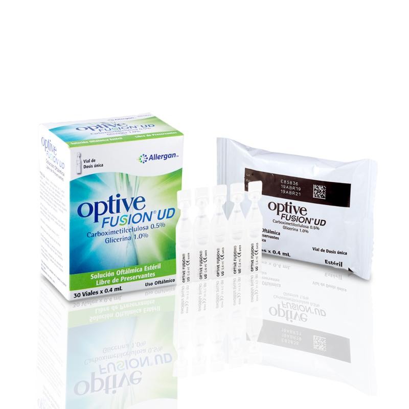 Optive Fusion UD Allergan Carboximetilcelulosa 0.5% Glicerina 1% Solución Oftálmica Estéril 30 Viales x 0.4Ml