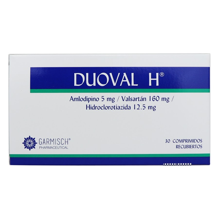 Duoval H Garmisch  Amlodipino 5 mg + Valsartan 160 mg + Hidroclorotiazida 12,5 mg Caja x 30 Tabletas