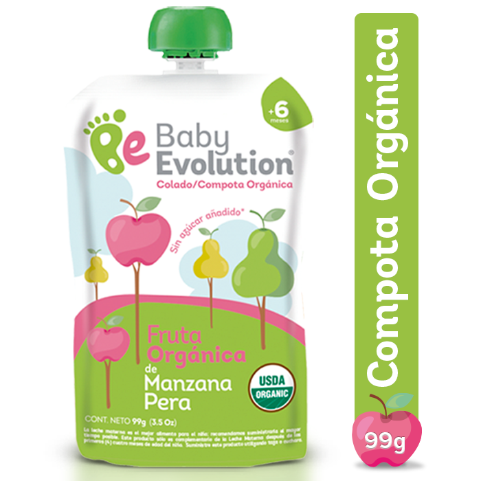 Compota Baby Evolution Manzana Pera Orgánica X99G. +6 Meses X99G.