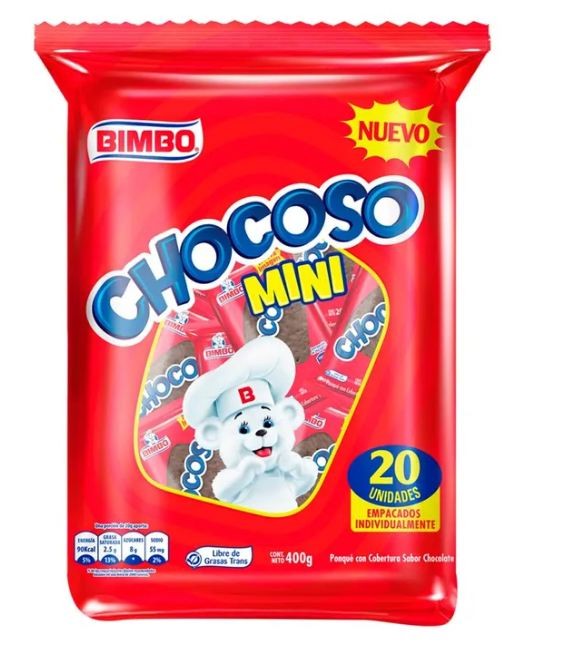 Ponqué Chocoso Mini Bimbo Bolsa x 400Gr/20 Uni