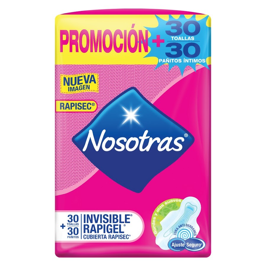 Oferta Toallas Intimas Nosotras Invisible Rapigel x 30 + 30 Toal. Hum