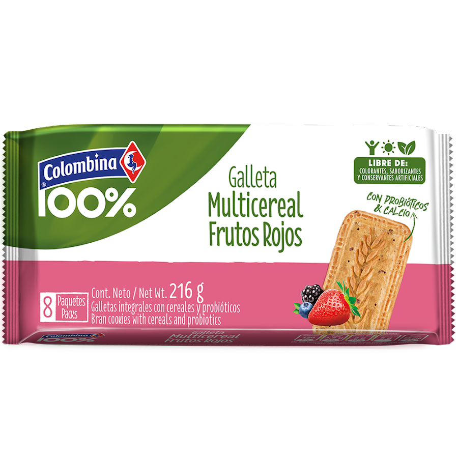 GALLETAS COLOMBINA 100% CRAKEÑAS MULTICEREAL FRUTOS PAQ.X216G.X8UND.