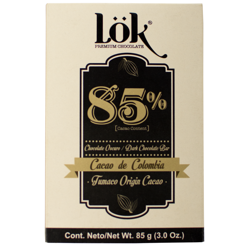 CHOCOLATINA LOK 85% CACAO DE COLOMBIA  TUMACO ORIGIN CACAO X85G.