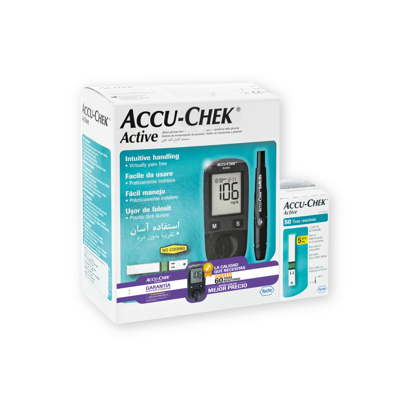Glucometro Accu-Chek Active Kit + Tiras Active Accu-Chek x 60 Gratis