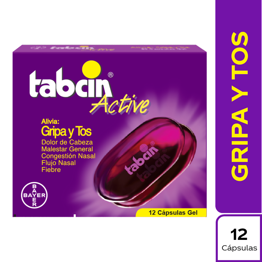 TABCIN active 250mg Cáp.Caja x12cap.BAY ACETAMINOFEN FENILEFRIN DEXTRO