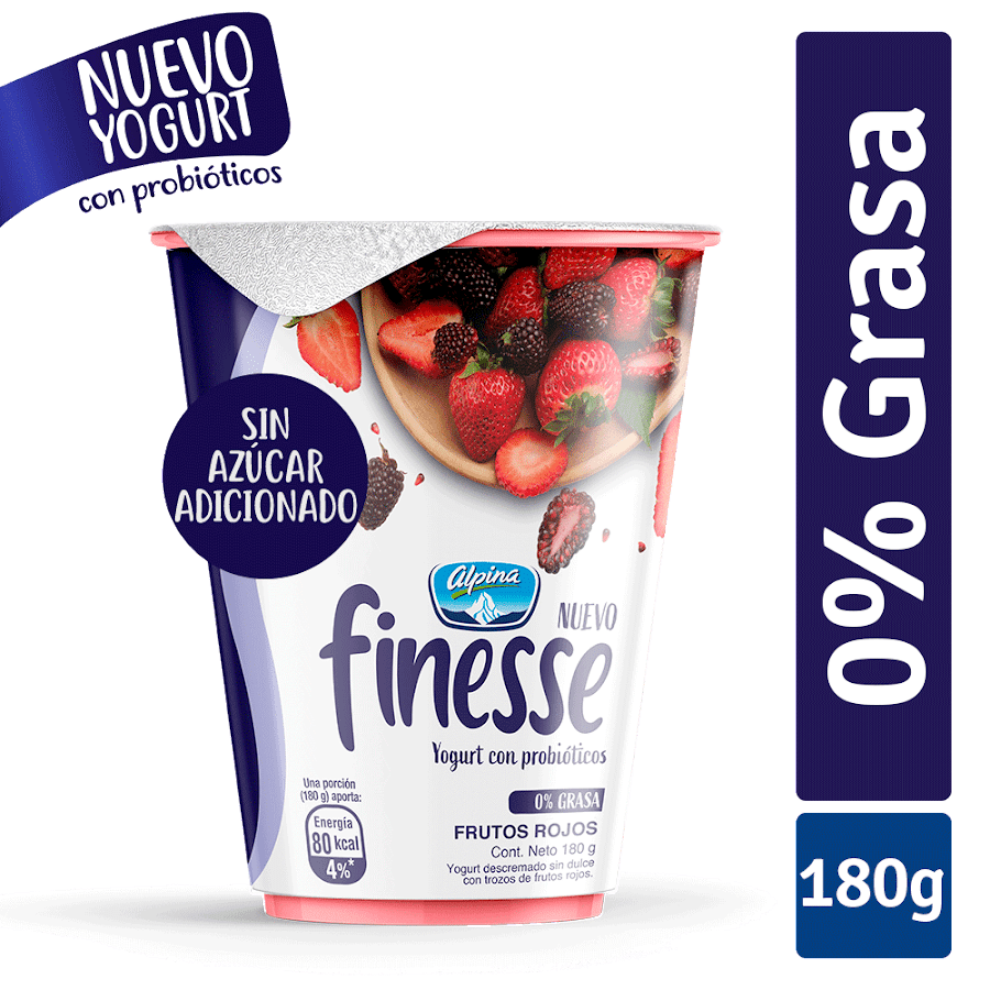 Yogurt Alpina Finesse Frutos Rojos Sin Azucar x 180Gr