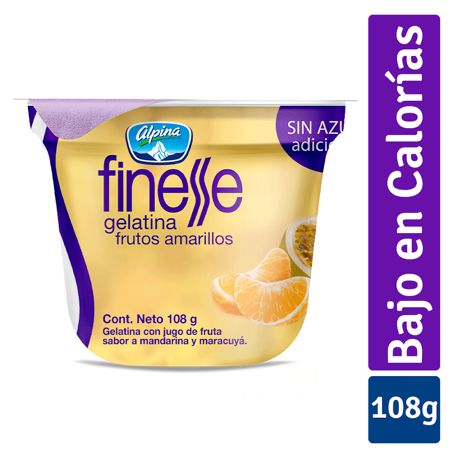 Gelatina Finesse Alpina Sin Azúcar Sabor a Frutos Amarillos x 108Gr