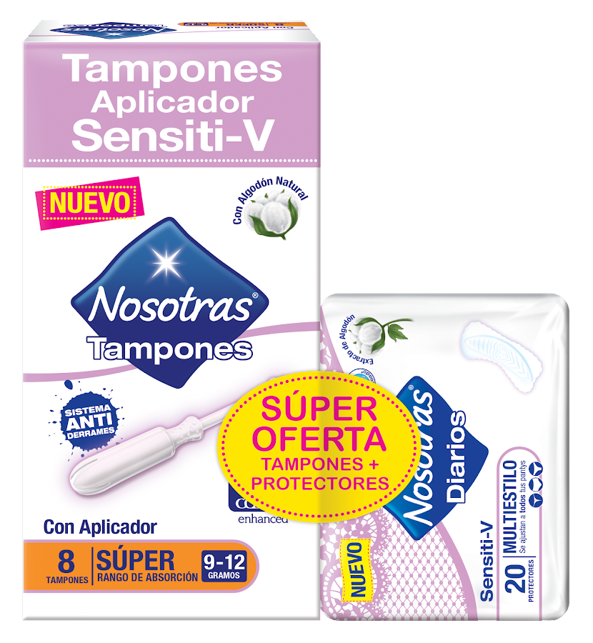 Oferta Tampones Nosotras Sensiti-v Super x8und + Protectores Nosotras Multiestilo x20und