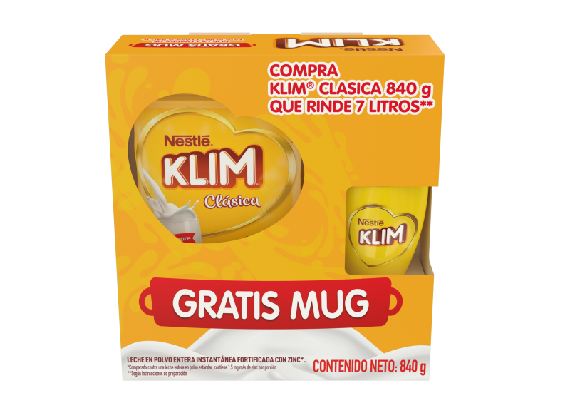 Oferta Leche en Polvo Klim Clásica Fortificada x840gr + Mug Gratis