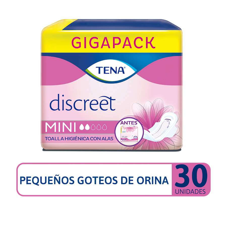 Toallas Intimas TENA Mujer Mini Delgadas con Alas x30Und//