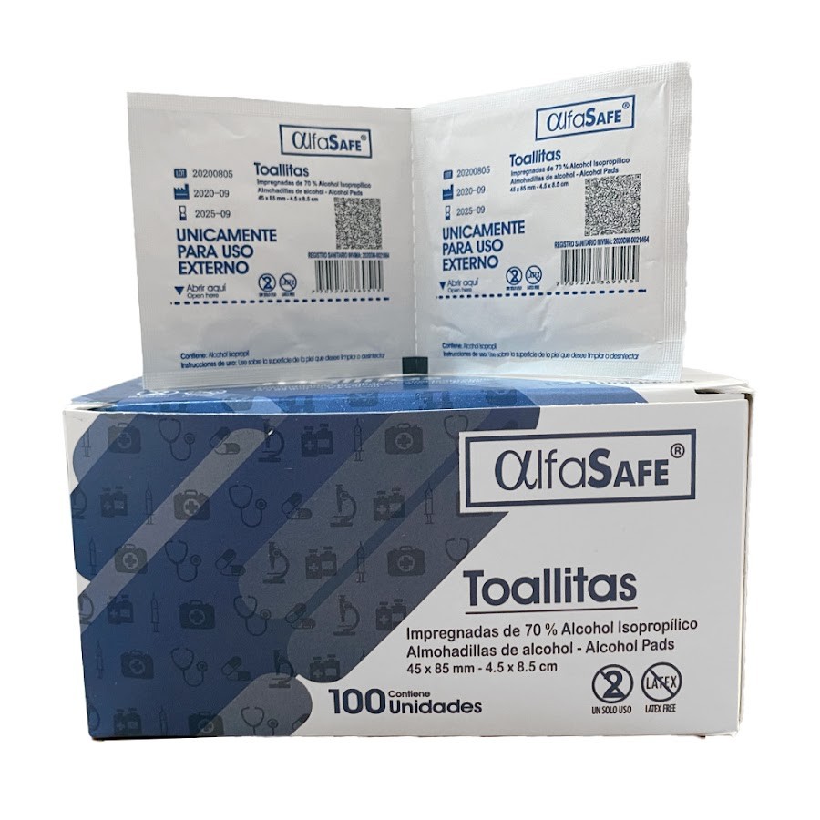 Toallitas de Alcohol AlfaSafe Caja x 100Und