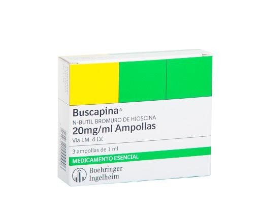 Buscapina 20Mg Amp. Fco. x3Amp. Boehringer N-Butil Bromuro de Hioscina