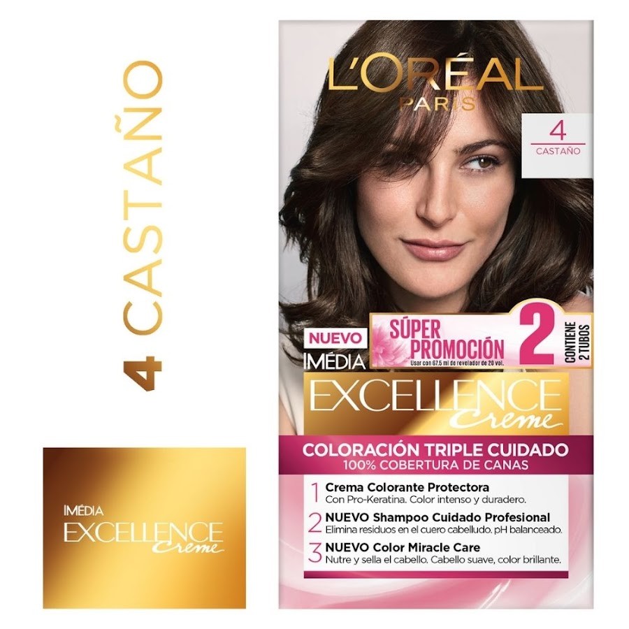 Promo Tinte Loreal Excellence Creme 4 Castaño x 2Tubos