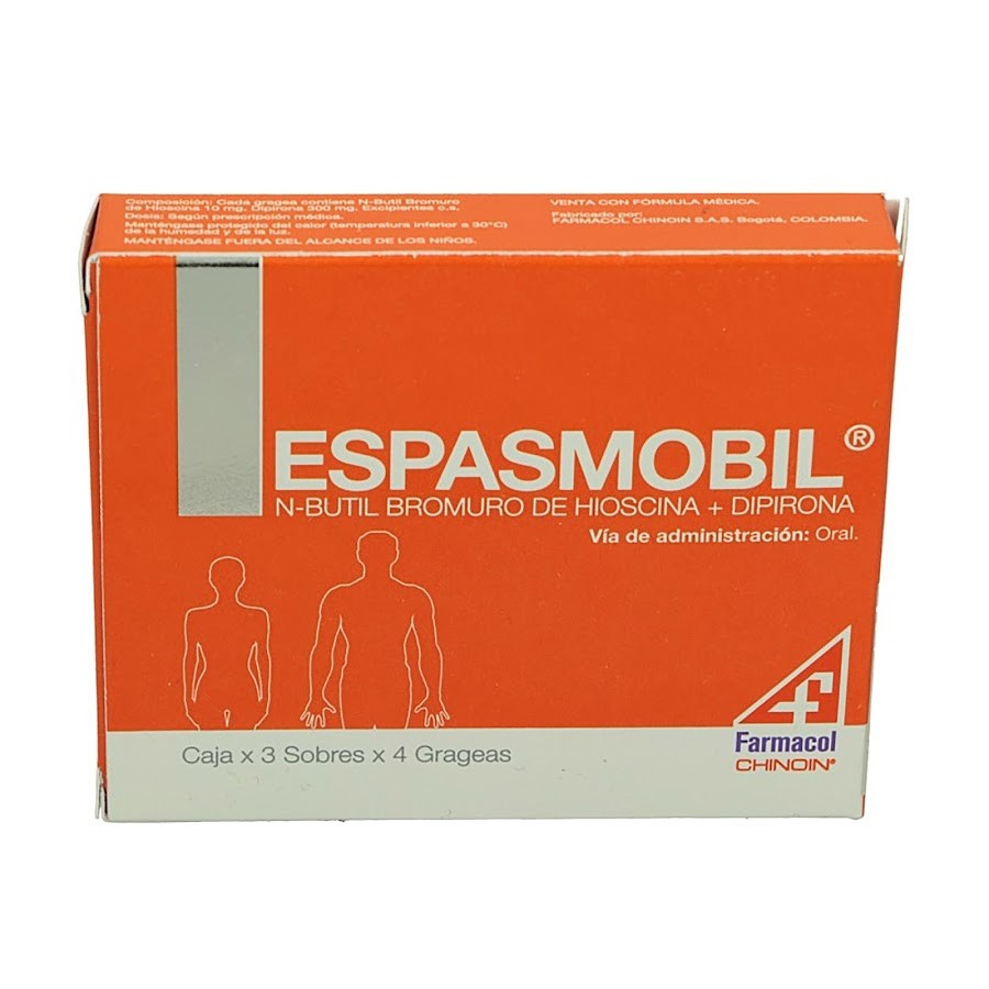 Espasmobil Farmacol N-Butil Bromuro de Hioscina + Dipirona Caja x 3 Sobres