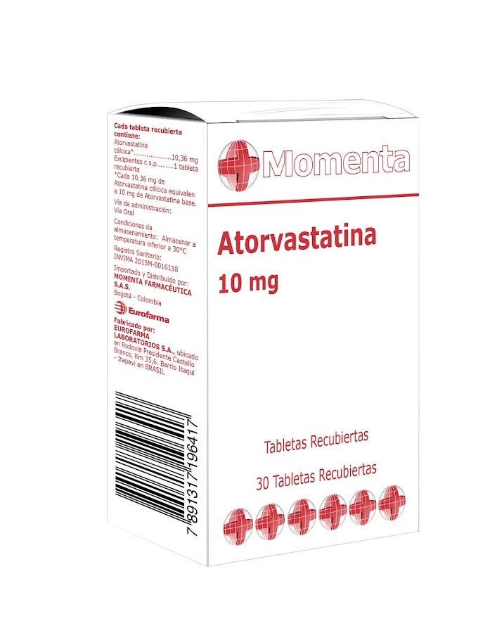 Atorvastatina Eurofarma Momenta Caja x10MG x30 Tabletas
