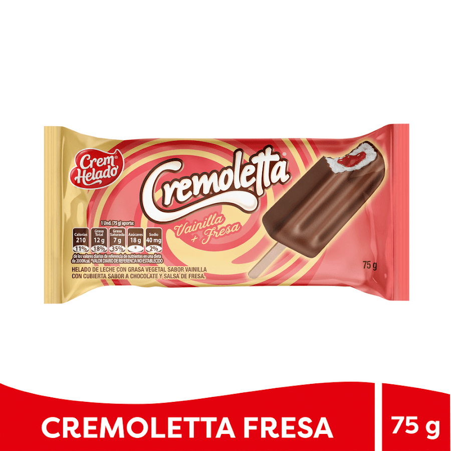Paleta Cremoletta Sabor Vainilla + Fresa x75gr