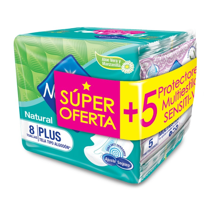 Oferta Toallas Intimas Nosotras Natural Plus x12und + Protectores Frescura Extrema x5und