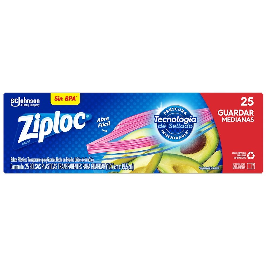**Bolsa ZIPLOC Doble Cierre Guardar Medianas x25Und