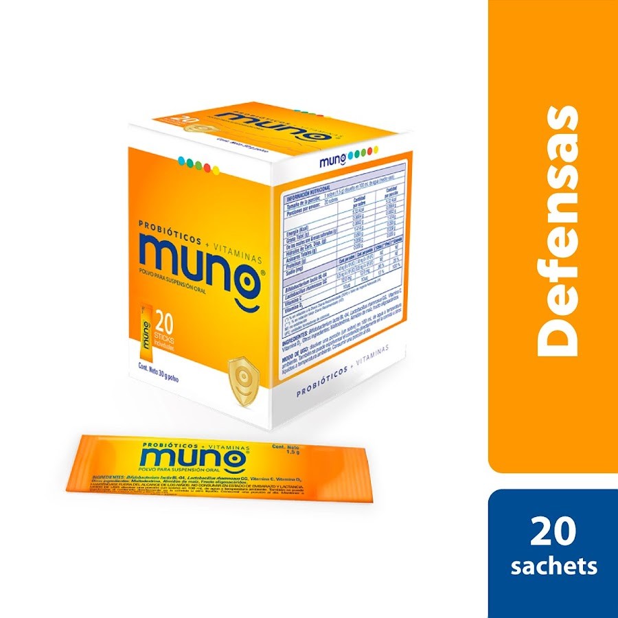 Muno Probioticos + Vitaminas Caja x 20 Sachets.