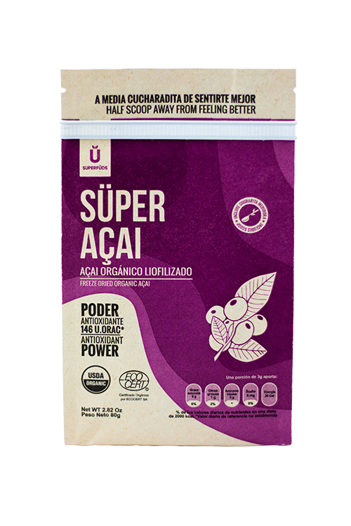 HARINA SUPERFUDS ACAI FRUTO LIOFILIZADO AMAZÓNICO SILVESTRE X80G.