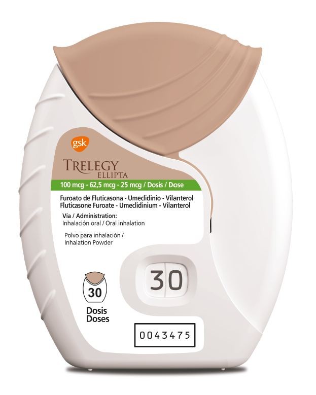Trelegy Ellipta GSK  Furoato de Fluticasona 100 mcg / Umeclidinio 62,5 mcg / Vilanterol 25 mcg - 1 Inhalador con 30 Dosis
