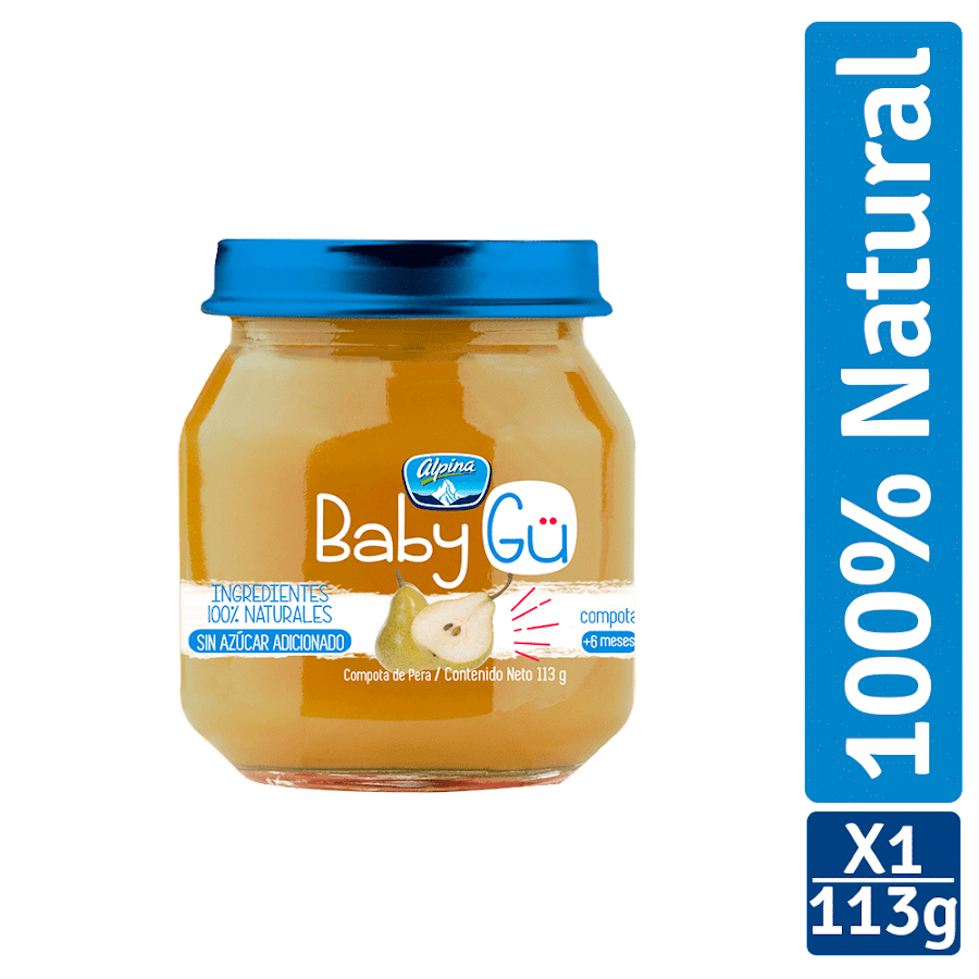 Compota Baby Gu Alpina Sabor Pera +6Meses x 113Gr
