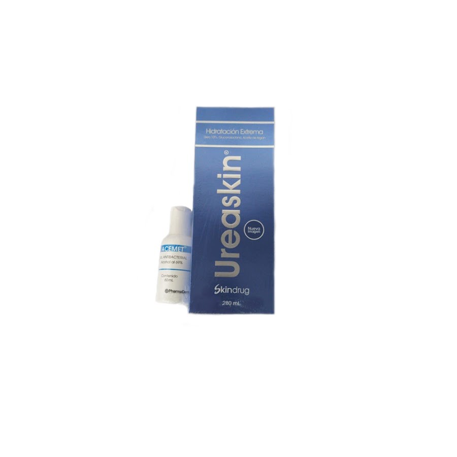 $Crema Ureaskin Hidratante Corporal con Urea y Gluconolactona x 280Ml + Gel Antibacterial Acemet x 60Ml