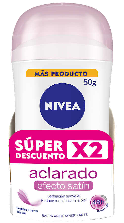 $Oferta Desodorante Nivea Aclarado Efecto Satín Barra x 2Uni/50Gr c/u