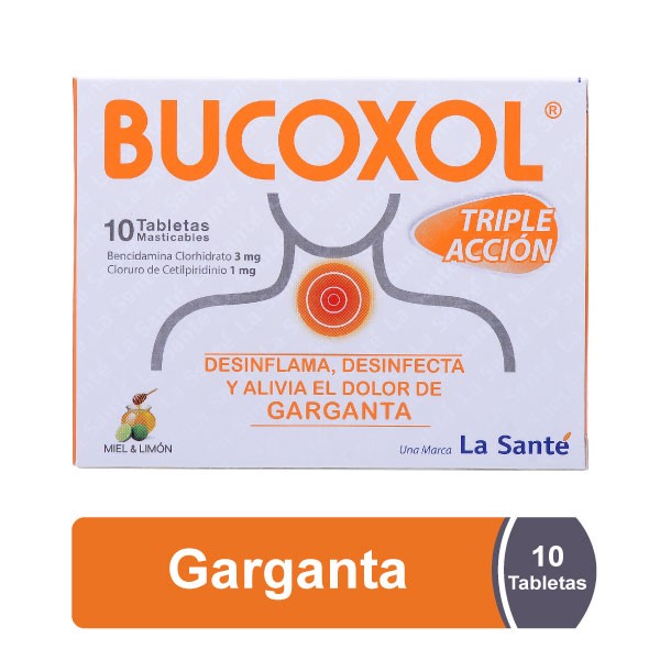 BUCOXOL TRIPLE ACCIÓN MIEL LIMON 3/1MG CAJ.X10TAB.LAS BENCIDAMINA CLOR