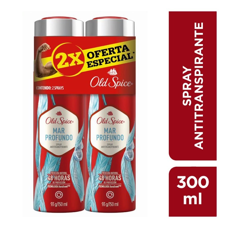 Oferta Desodorante Antitranspirante Old Spice Spray Mar Profundo x 2Und de 150Ml c/u