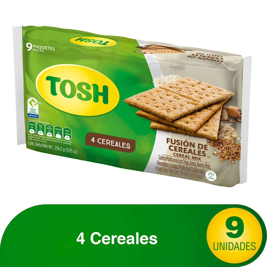 Galletas Tosh Fusión De Cereales Cereal Mix X9Paq X256.5G.