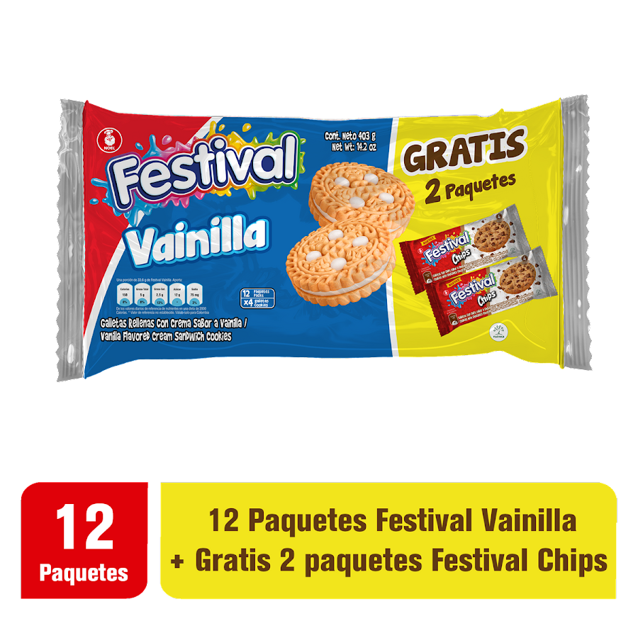 $Galleta Festival Vainilla Caja x 12 Uni Gratis 2 Galletas Chips