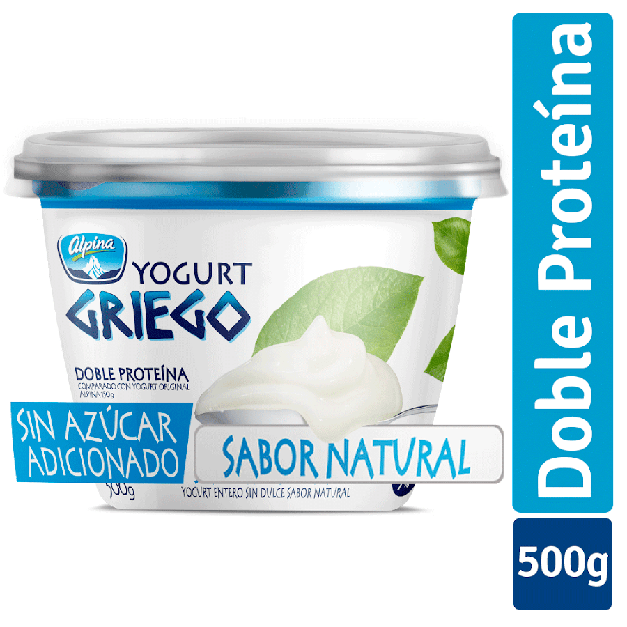 Yogurt Alpina Griego Sabor Natural Sin Azucar x 500Gr