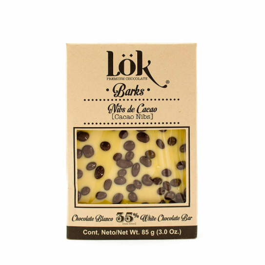 Chocolate Blanco Bark Lok 35%  Nibs de Cacao x85gr