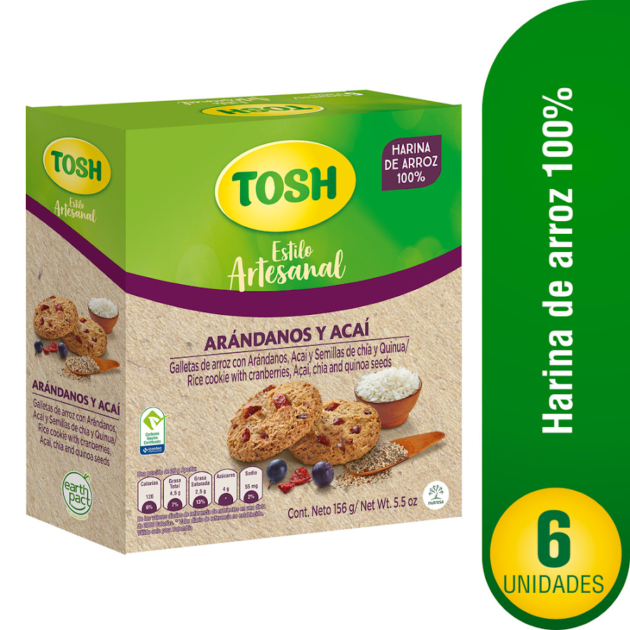 Galleta TOSH Artesanal Arroz Arandanos Plegadiza X6Und