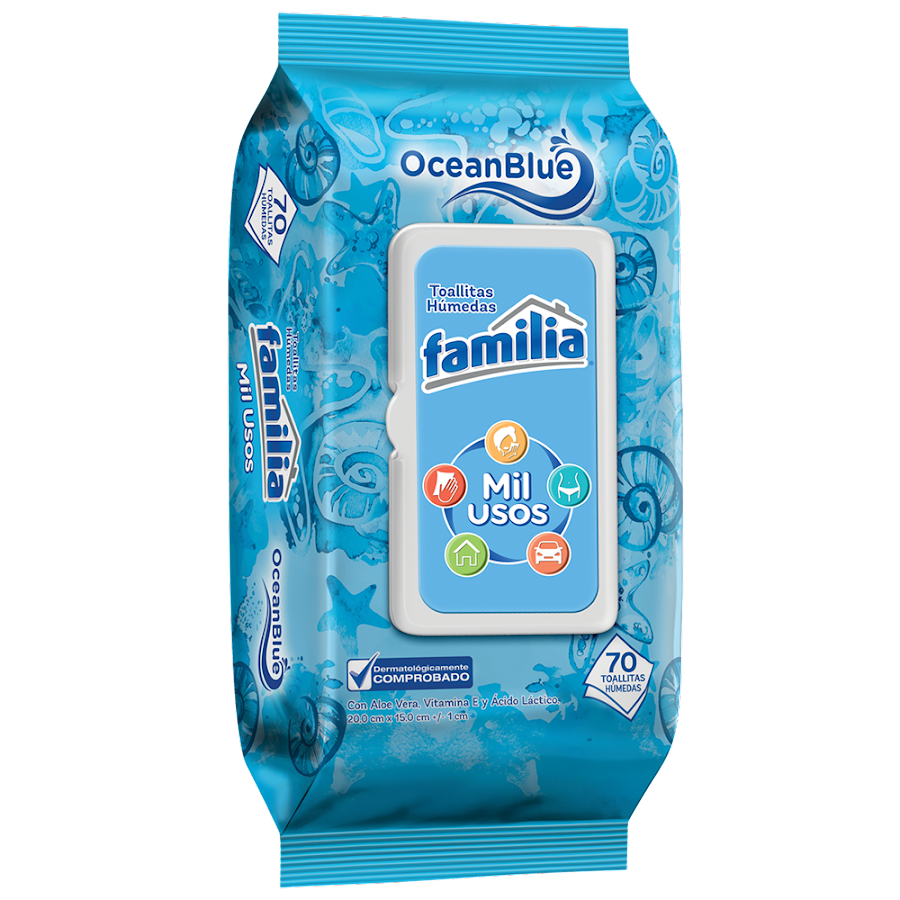 Toallas Húmedas Familia Active Mil Usos Ocean Blue X70Und.