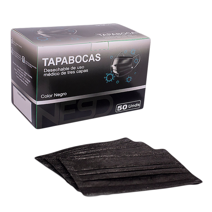 Tapabocas Nesd Desechables Negro Caja x 50Und
