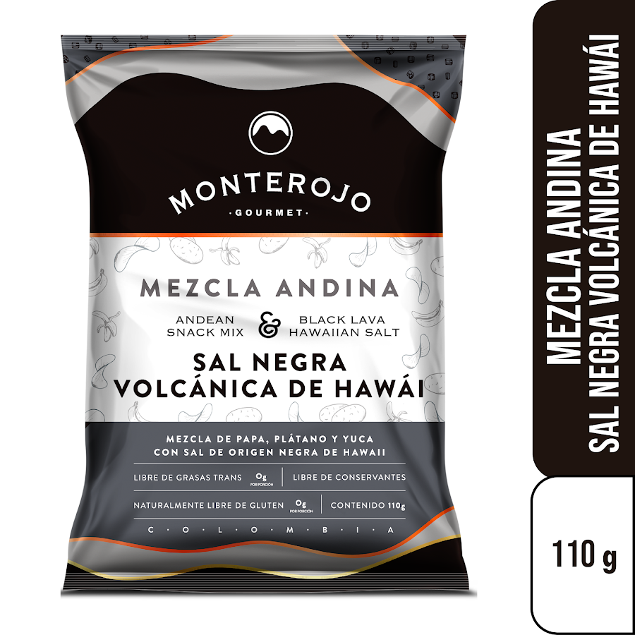 Pasabocas Monterojo Mezcla Andina Sal Negra Volcánica de Hawai 110Gr
