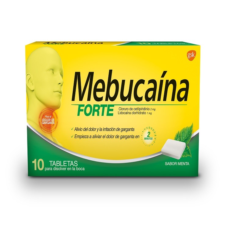 Mebucaína Forte Caja x 10 tabletas Cloruro Cetilpiridinio Lidocaina Clorhidrato
