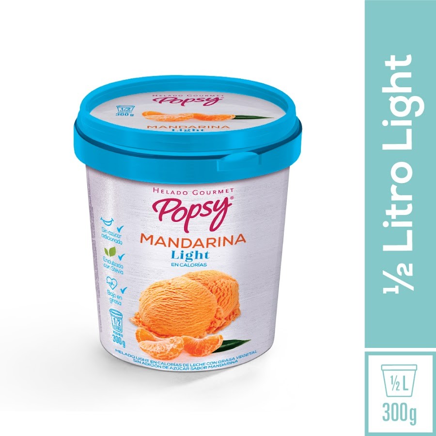 Helado Popsy Mandarina Light 4 porciones x 1/2 Litro/300Gr