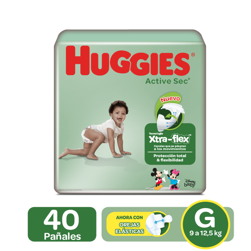 Pañales Huggies Active Sec Etapa 3 Talla G X40 Unidades